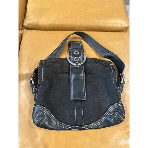 DAMAGED - COACH Soho Black Shoulder Bag Leather Canvas Archive Purse Y2K 3628 - Picture 9 of 12